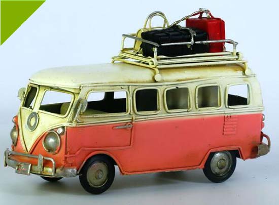 Yellow / Red Small Size Vintage Tinplate VW Bus Model