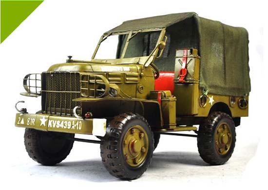 Handmade Medium Scale Army Green Tinplate Military Car Model