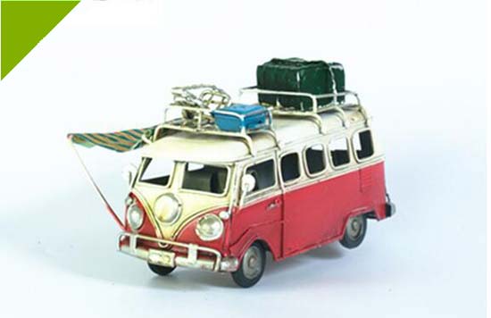 Red / Blue Mini Scale Vintage Tinplate VW Camper Bus Model