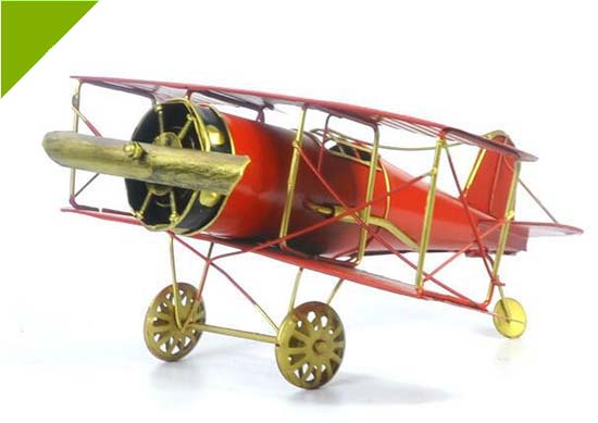 Medium Scale Retro Red / Yellow / Blue Tinplate Biplane Model