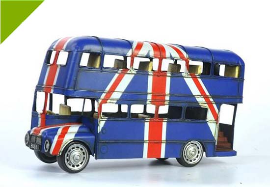 Blue Medium Tinplate Union Flag London Double Decker Bus Model