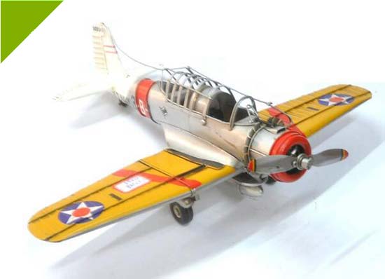 Handmade Yellow Medium Scale Tinplate U.S. Fighter Aircraft