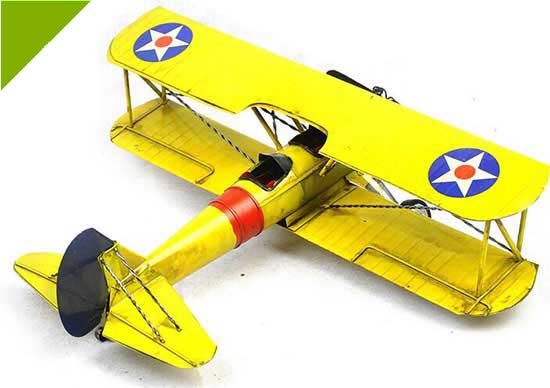 Yellow Handmade Medium Scale Tinplate Biplane Model