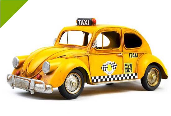 Yellow Handmade Medium Scale 1960s VW Beetle TAXI Model