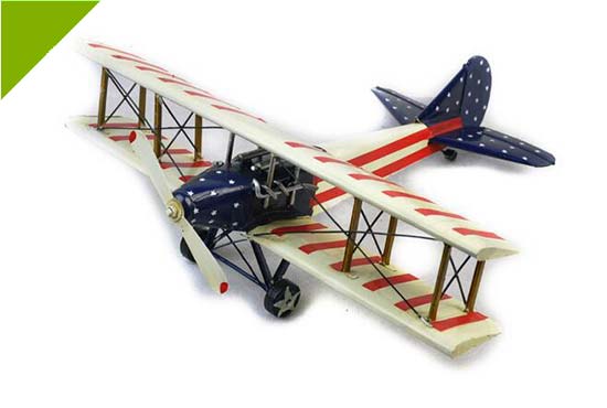 Large Scale Handmade Tinplate White-Red Vintage Biplane Model