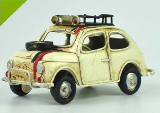 White Mini Scale Vintage Tinplate Mini Cooper Car Model