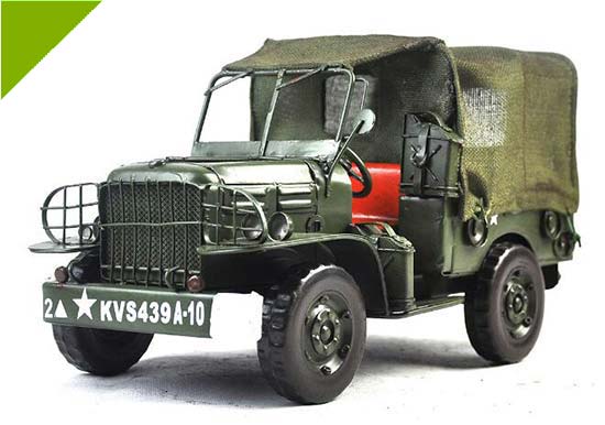 Army Green Medium Scale Retro Tinplate Military Car Model