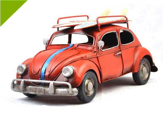 Vintage Red Medium Scale Tinplate Volkswagen Beetle Model