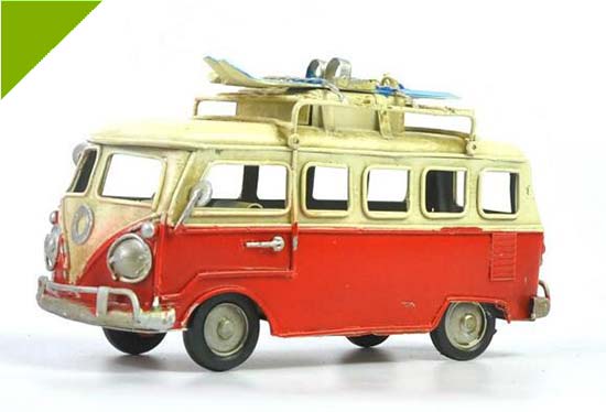 Mini Scale Retro Red / Yellow Tinplate VW Bus Model