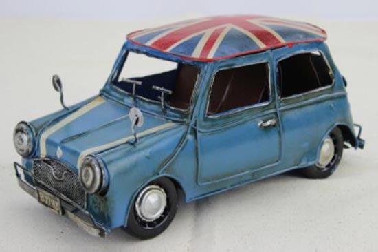 Medium Scale Blue Retro Tinplate Mini Cooper Car Model