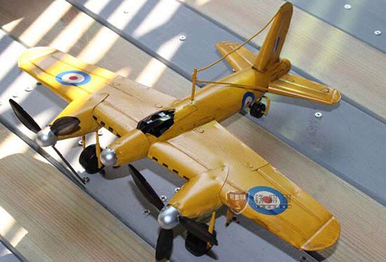 Handmade Medium Scale Yellow Tinplate Twin Screw Airplane Model