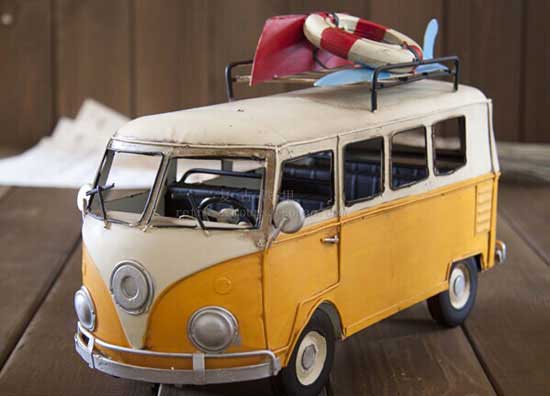 Yellow / Blue Medium Size Vintage Tinplate VW T1 Bus Model