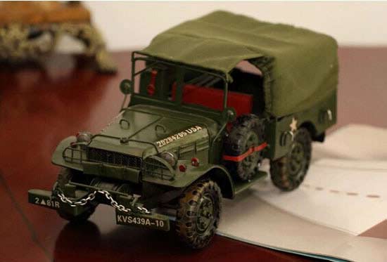 Army Green Medium Size Tinplate Vintage Military Jeep Model