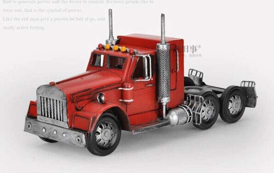 Large Size Red / Blue Tinplate Vintage U.S. Trailer Truck Model