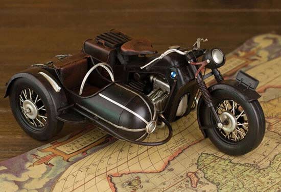Medium Scale Black Vintage BMW Three-Wheeled Motorcycle Model