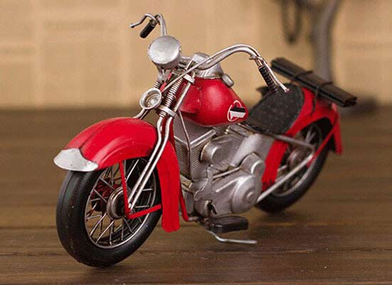 Red Medium Scale Vintage Tinplate Harley-Davidson Motorcycle