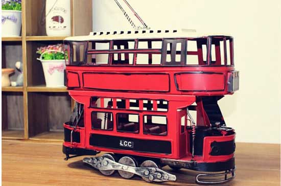 Vintage Medium Red Tinplate London Double Decker Tram Model