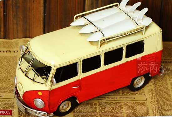 Vintage Red / Blue Medium Size Tinplate VW Bus Model
