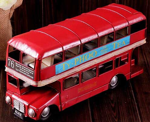 Red Medium Size NO.76 Tinplate London Double Decker Bus Model