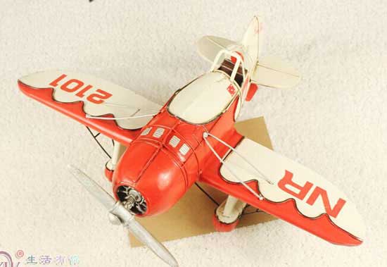 Medium Scale Tinplate Red-White Vintage Fighter Aircraft Model