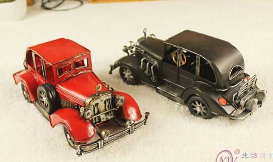 Small Scale Handmade Red / Black Tinplate Vintage Car Model