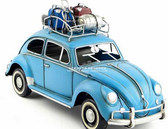 Blue Handmade Medium Scale Tinplate Vintage 1938 VW Beetle