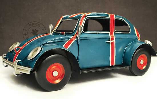 Handmade Blue Medium Scale Union Flag Vintage VW Beetle Model