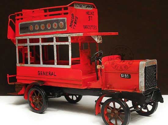 Red Handmade Medium Scale 1930 Double Decker Bus Model