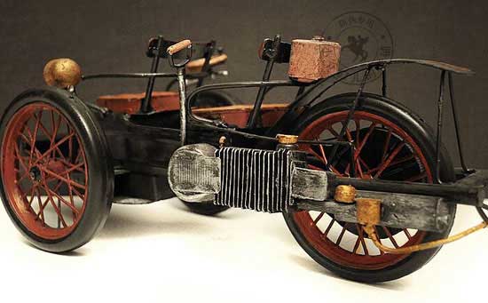 Medium Scale Black Handmade 1909 Morgon Tricycle Model