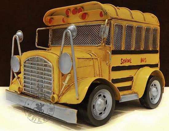 Yellow Handmade Medium Scale Vintage U.S. School Bus Model