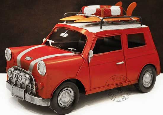 Red Medium Scale Handmade Tinplate 1961 Mini Cooper Model