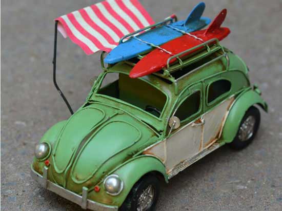 Medium Scale Tinplate Green / Pink Handmade 1960 VW Beetle Model