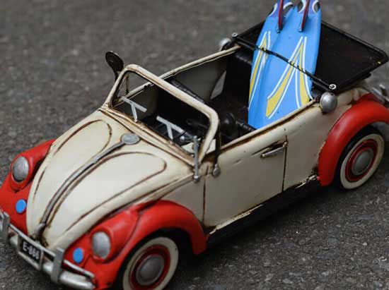Handmade Medium Scale Red-White Vintage 1960s VW Beetle Model