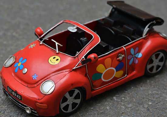 Red Medium Scale Handmade Tinplate 1960s VW Beetle Model
