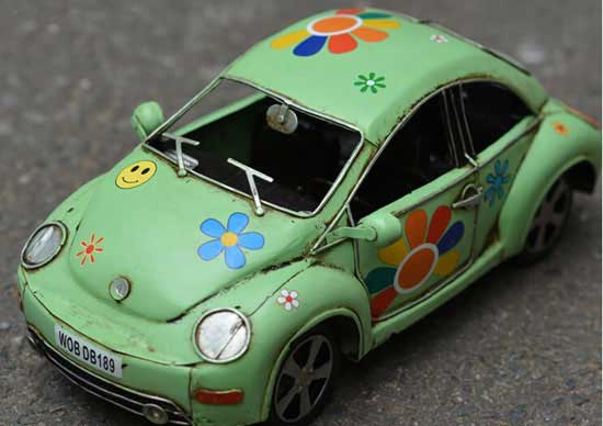 Handmade Green Medium Scale Tinplate 1960s VW Beetle Model