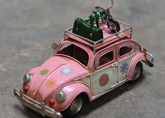 Handmade Pink Medium Scale Tinplate 1960s VW Beetle Model