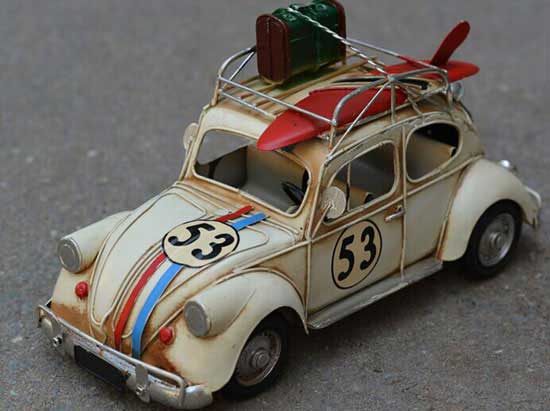White Medium Scale Handmade Tinplate 1960s VW Beetle Model