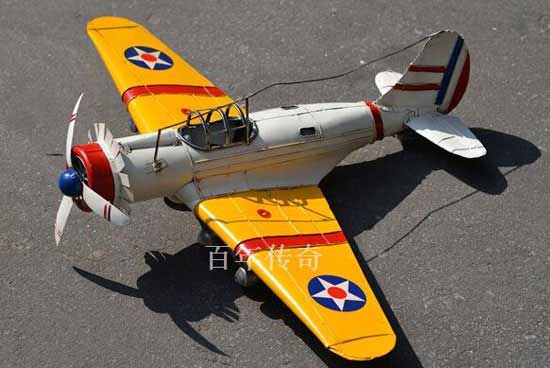 Handmade Yellow-White Large Scale Tinplate U.S. Fighter Model