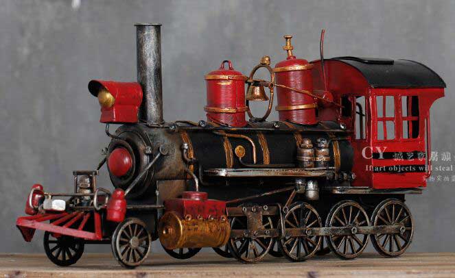 Black-Red Large Scale Vintage Tinplate Steam Locomotive Model