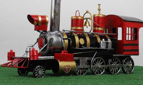 Large Scale Handmade Red-Black Tinplate Steam Locomotive