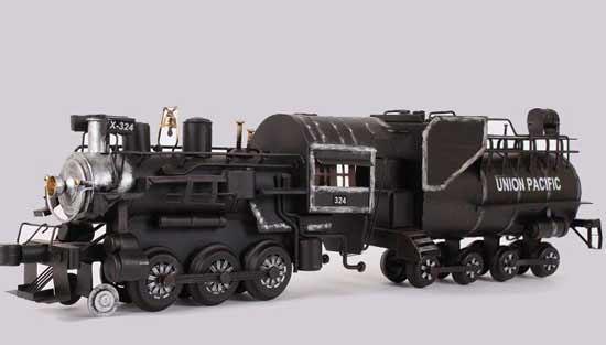 Black Handmade Large Scale Tinplate 1947 Steam Locomotive Model