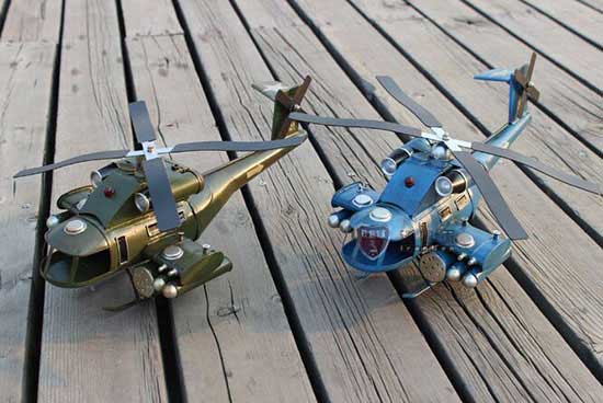 Medium Scale Tinplate Blue / Army Green Cobra Helicopter Model