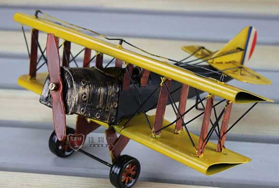 Handmade Vintage Yellow Medium Scale Tinplate Biplane Model