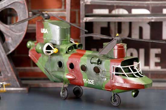 Large Scale Handmade Army Green Tinplate U.S. Army Helicopter