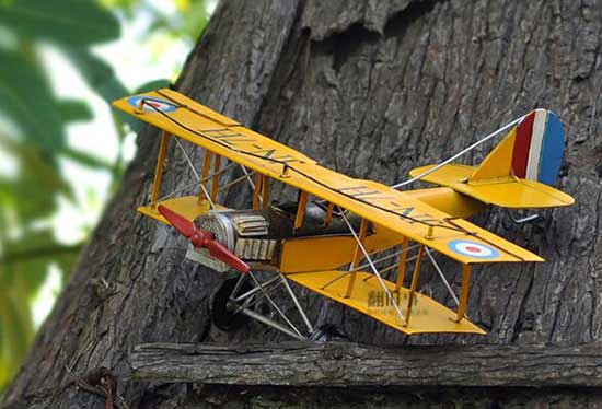 Handmade Medium Scale Tinplate Blue / Yellow Biplane Model
