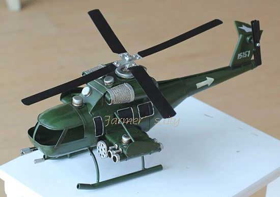 Large Scale Handmade Army Green Tinplate Attack Helicopter Model