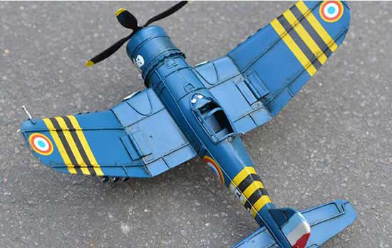 Blue Medium Scale Handmade Tinplate F4U Corsair Fighter Model