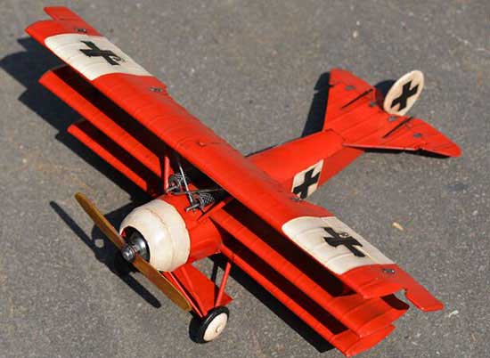Red Handmade Tinplate Medium Scale Vintage Triplane Model