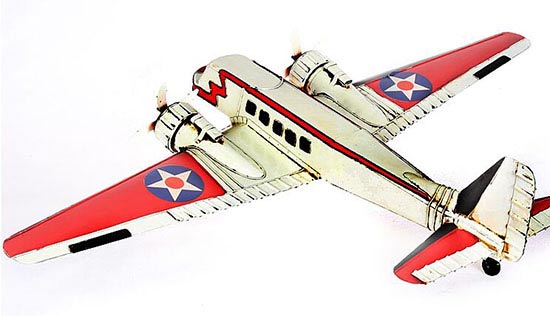 Large Scale Red-White Handmade Tinplate Transport Plane Model