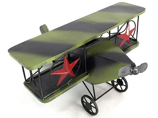 Large Scale Handmade Red / Army Green Tinplate Biplane Model